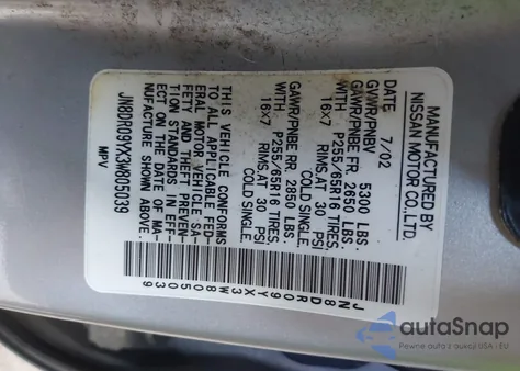 2003 Nissan Pathfinder Se z USA, uszkodzony, nr VIN JN8DR09YX3W805039